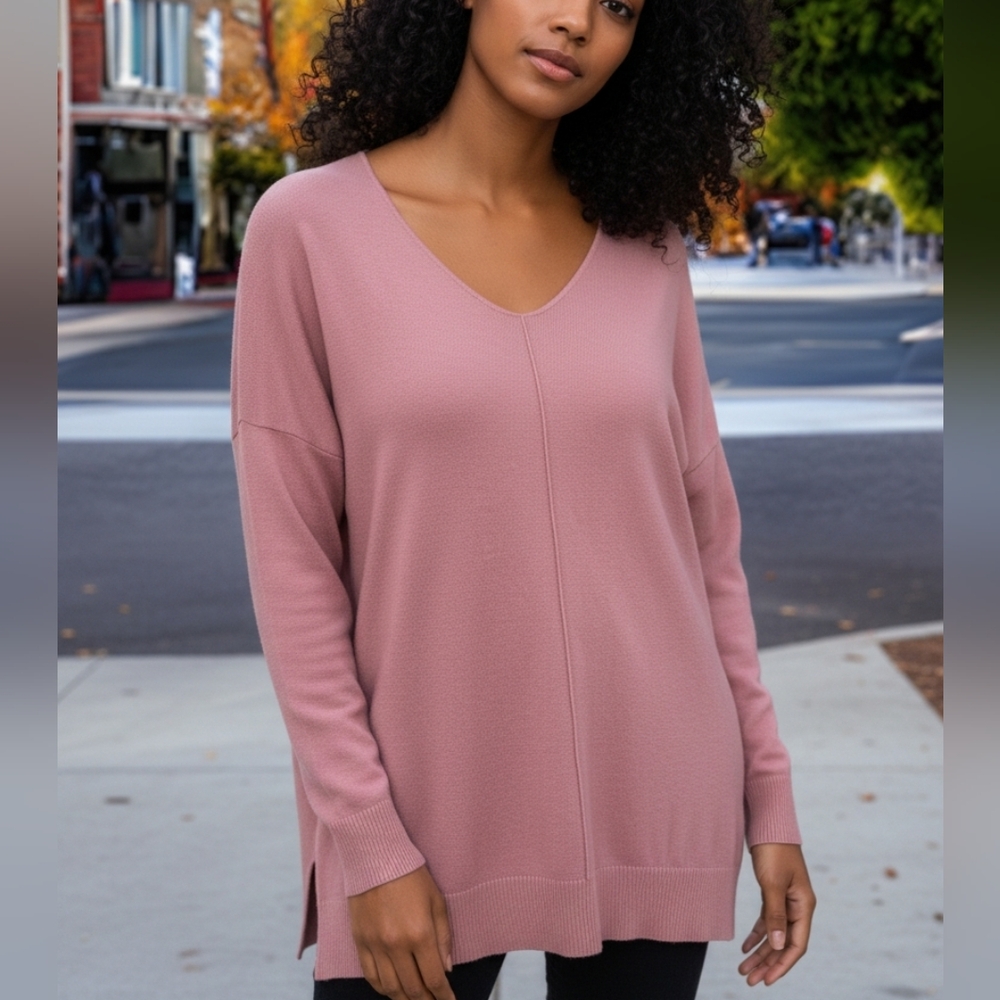 Elegant V-Neck Pink Tunic Top